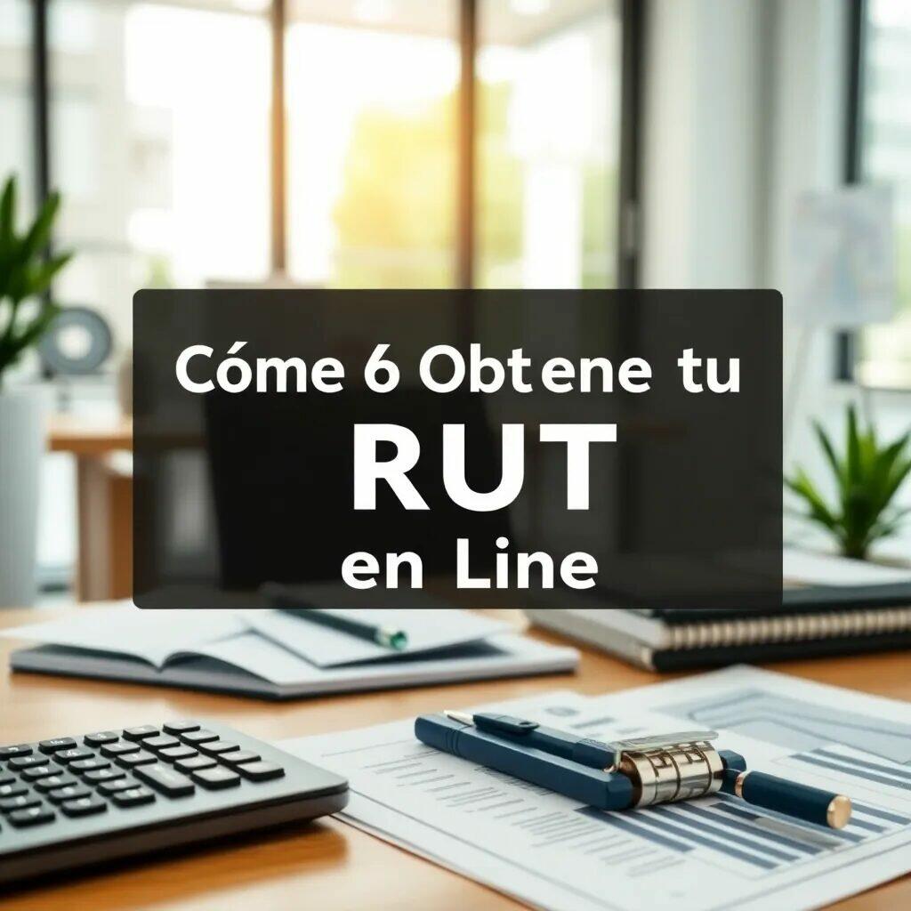 Cómo obtener tu RUT en línea con seis sencillos pasos en un entorno de oficina moderna con elementos de trabajo como calculadora, cuadernos y documentos.