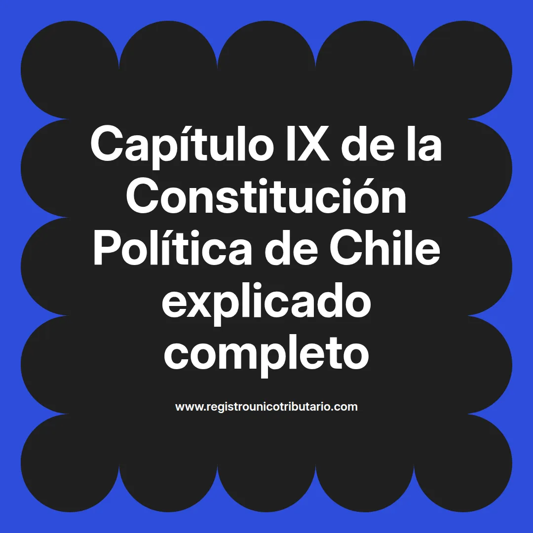 imagen destacada del post con un texto en el centro que dice Capítulo IX de la Constitución Política de Chile explicado completo y abajo del texto aparece el url de sitio web que es registro unico tributario punto com