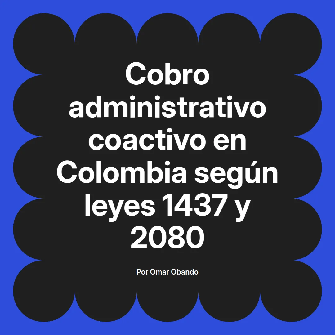 imagen destacada del post con un texto en el centro que dice Cobro administrativo coactivo en Colombia según leyes 1437 y 2080 y abajo del texto aparece el nombre del autor Omar Obando