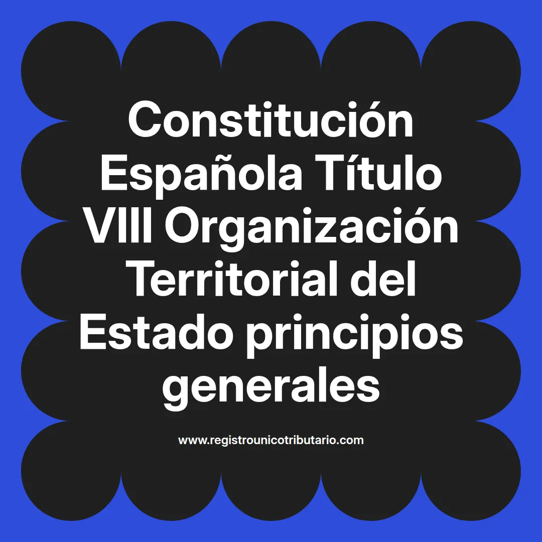 imagen destacada del post con un texto en el centro que dice Constitución Española Título VIII Organización Territorial del Estado principios generales y abajo del texto aparece el url de sitio web que es registro unico tributario punto com