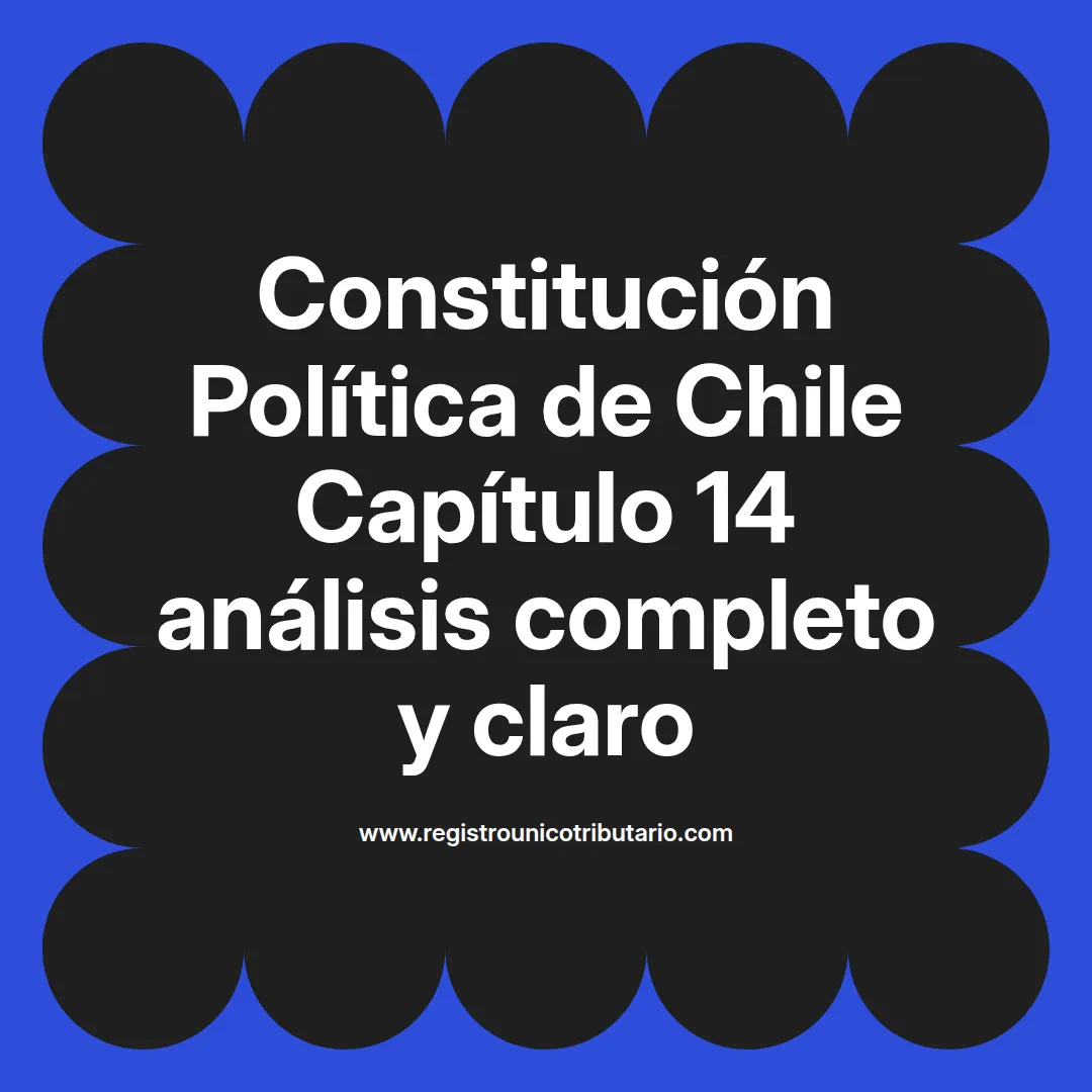 imagen destacada del post con un texto en el centro que dice Constitución Política de Chile Capítulo 14 análisis completo y claro y abajo del texto aparece el url de sitio web que es registro unico tributario punto com