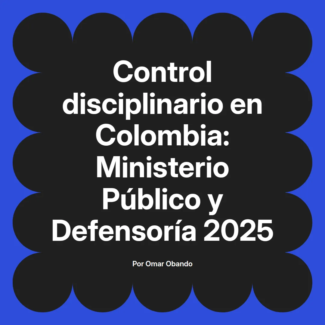 imagen destacada del post con un texto en el centro que dice Control disciplinario en Colombia: Ministerio Público y Defensoría 2025 y abajo del texto aparece el nombre del autor Omar Obando