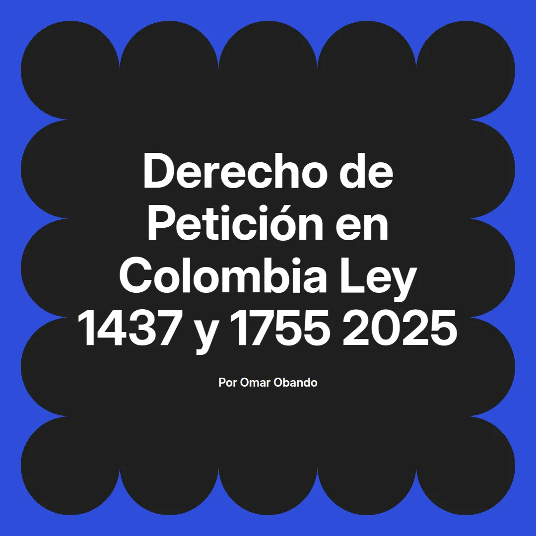 imagen destacada del post con un texto en el centro que dice Derecho de Petición en Colombia Ley 1437 y 1755 2025 y abajo del texto aparece el nombre del autor Omar Obando
