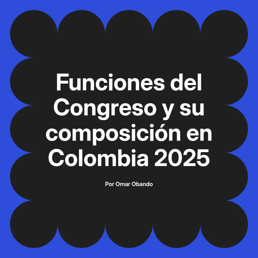 imagen destacada del post con un texto en el centro que dice Funciones del Congreso y su composición en Colombia 2025 y abajo del texto aparece el nombre del autor Omar Obando